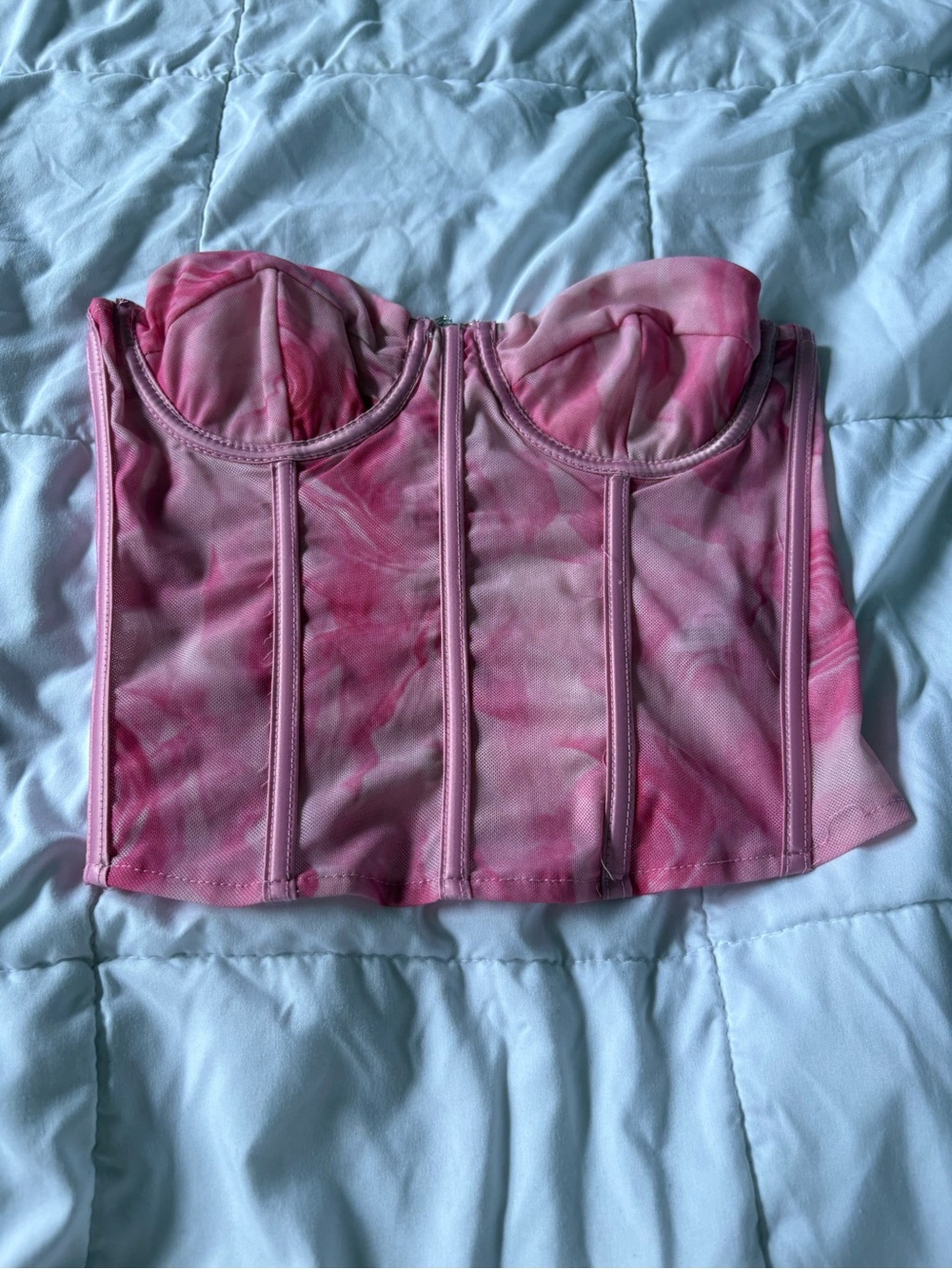 Edikted Pink Tie-Dye corset Top